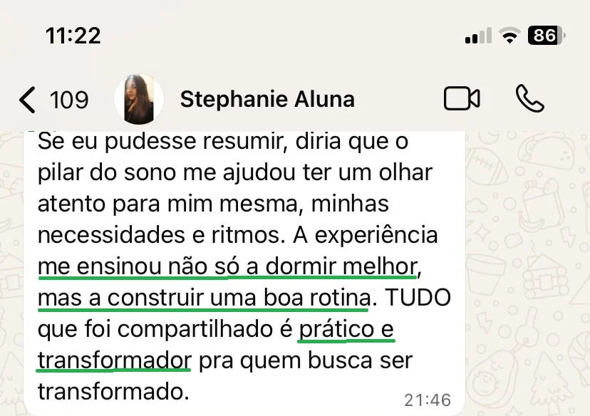 Print de conversa no WhatsApp com depoimento da aluna Stephanie